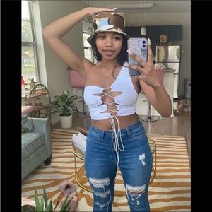 White Lace-Up Women Top